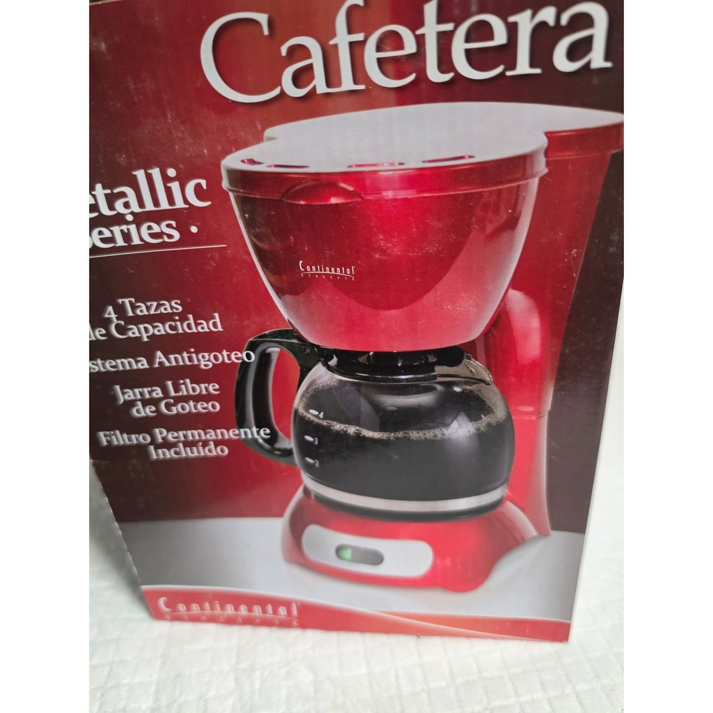 Continental Electric Metallic Series 4 Cup Coffee Maker Red CM43655 New - Picture 3 of 6
